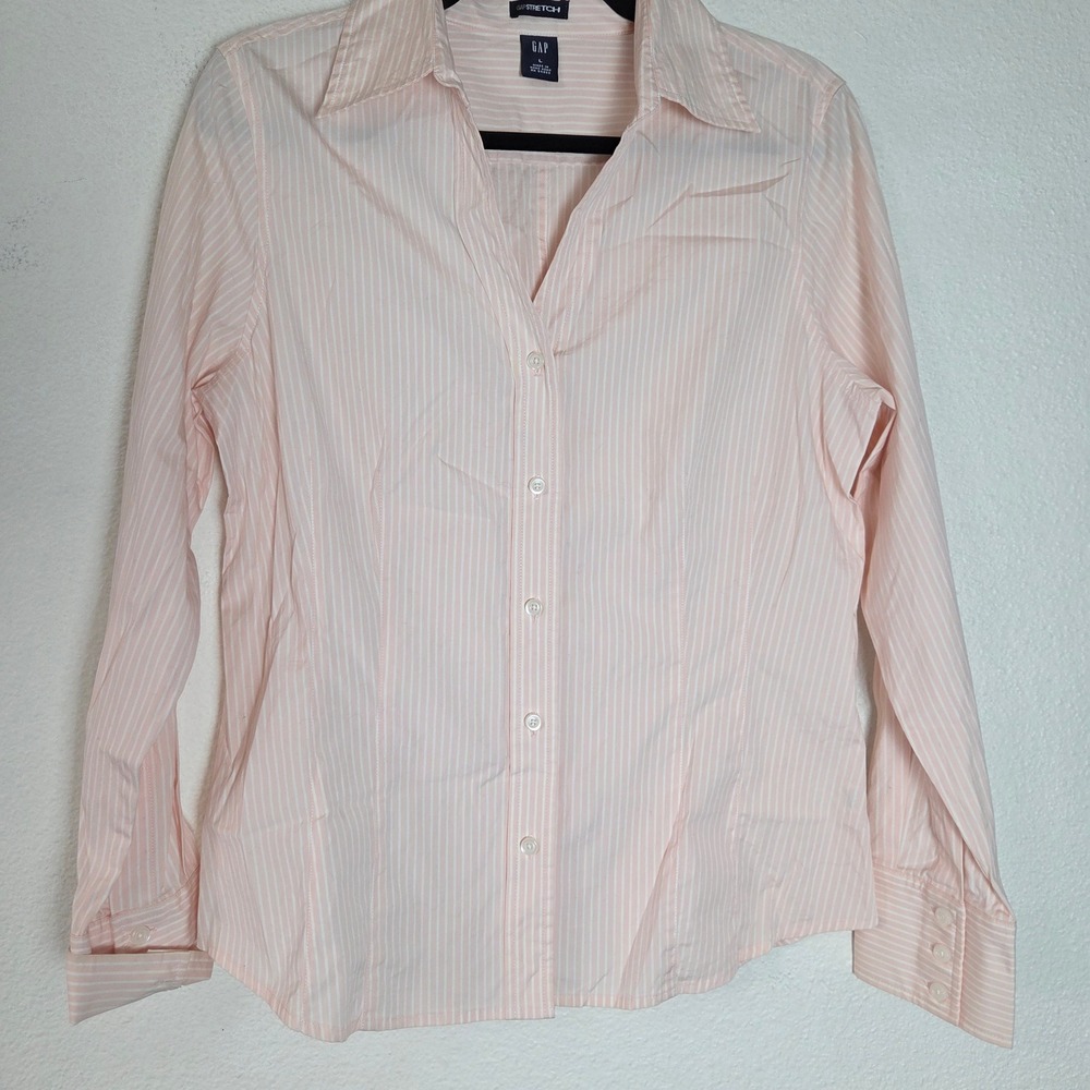 GAP Stretch Button-Down Shirt Women's workwear L Pink Stripe